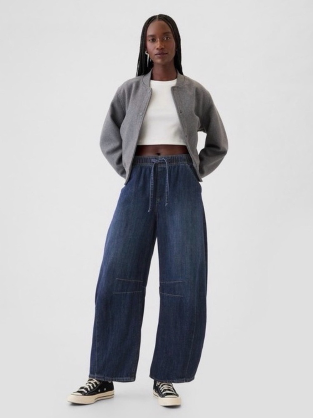 Gap Women's Fast Horseshoe Dark Indigo Cotton Barrel Leg Jeans Size Medium Tall